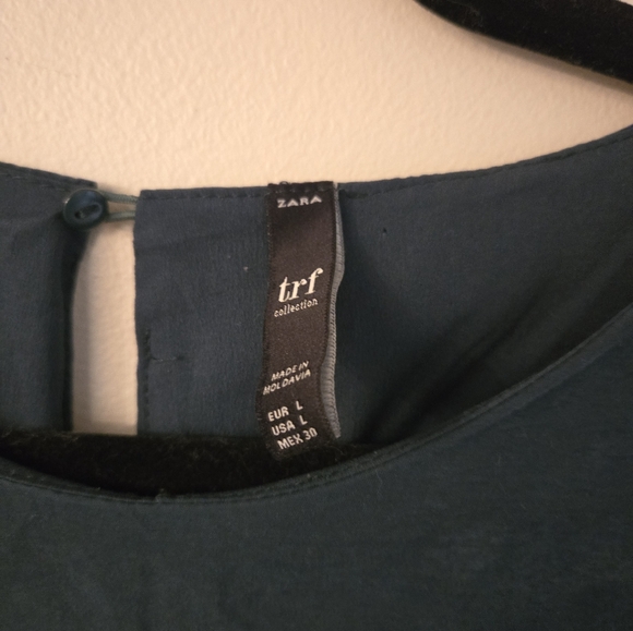 ZARA trf collection ruffled mini shirt dress/hidden romper in teal blue green - Picture 3 of 3